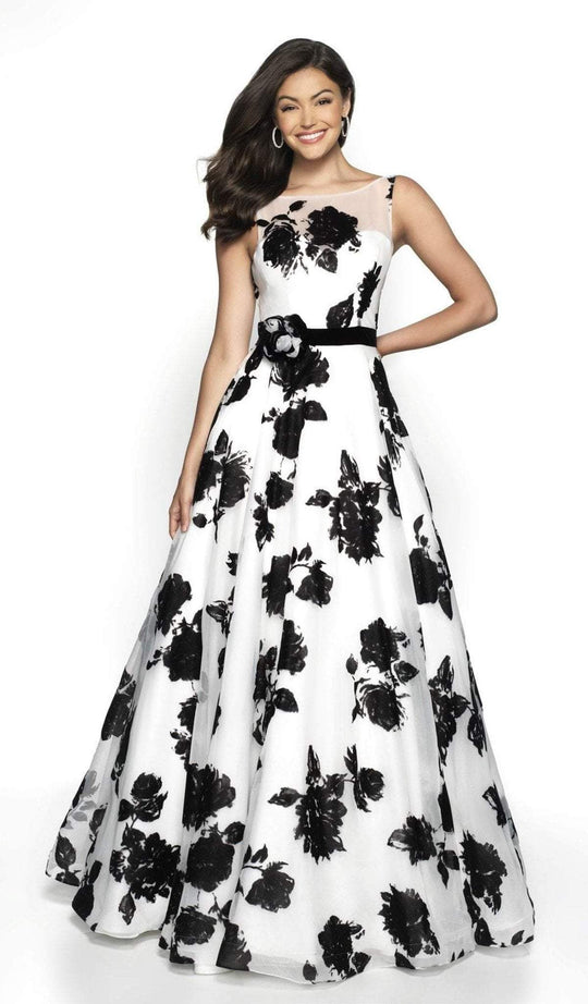 Blush by Alexia Designs - 5722 Illusion Bateau Floral Dress In White and Black