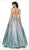 Blush by Alexia Designs - 5723 Sequined Plunging V-Neck Ballgown In Silver and Green