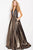 57237 Plunging Halter Metallic A-Line Prom Gown