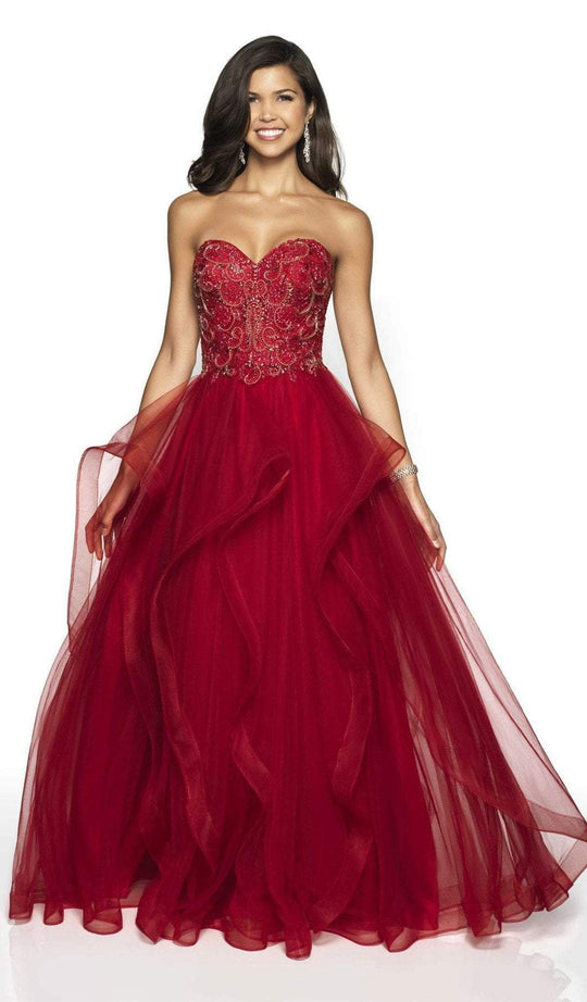 Blush by Alexia Designs - 5724 Beaded Sweetheart Tulle Ballgown In Red