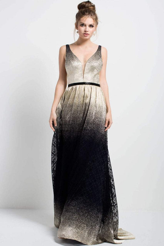 57241 Plunging V-Neck Ombre Evening Gown
