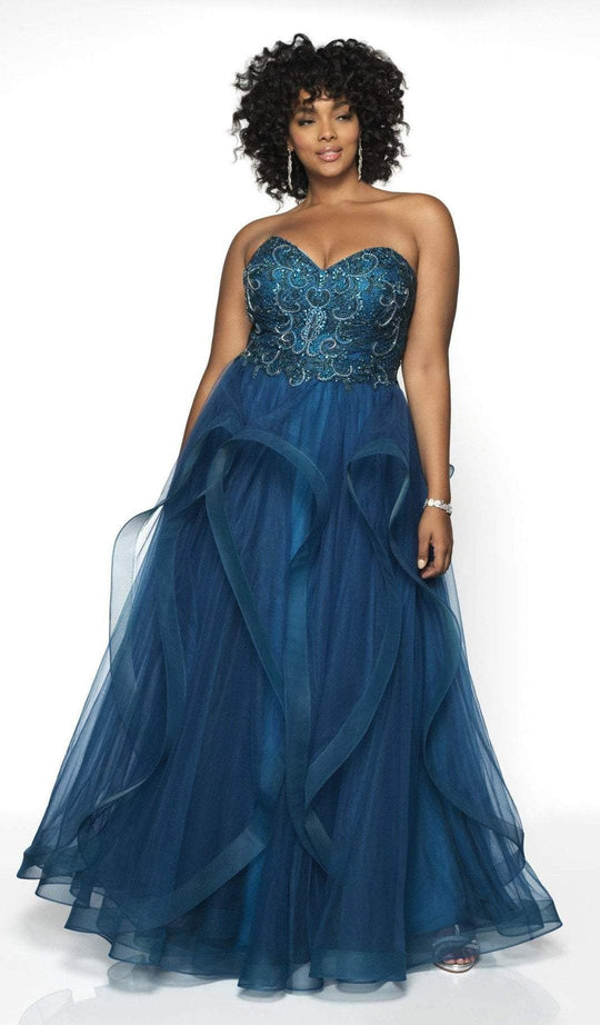 Blush Too by Alexia - 5724W Beaded Sweetheart A-Line Dress In Blue and Green