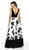 Blush by Alexia Designs - 5725 V-Neck Floral A-Line Dress In White and Black