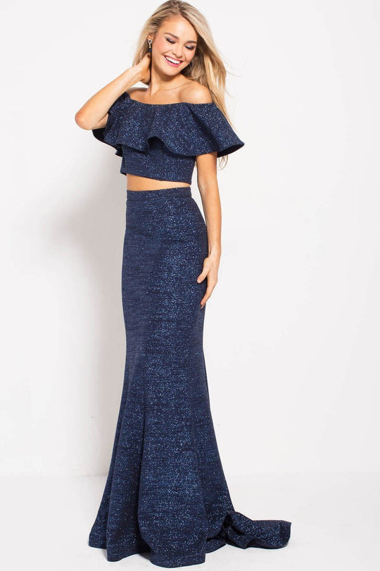 57258 Two-Piece Ruffled Off-Shoulder Gown