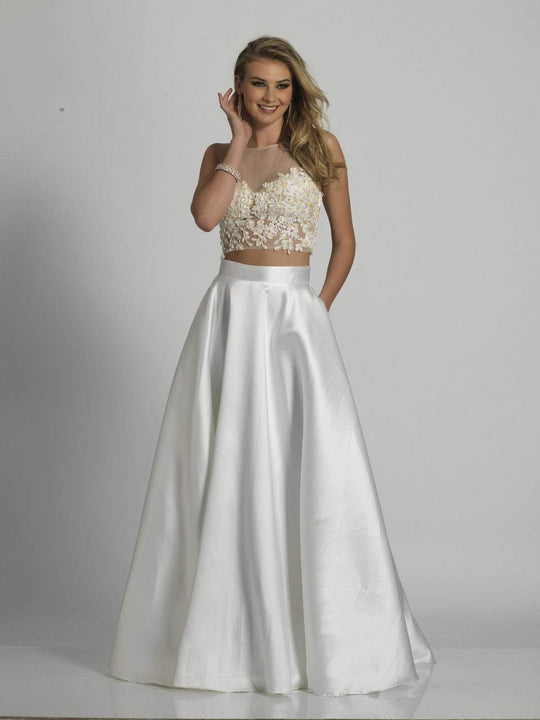 Dave & Johnny - A5735 Two Piece Floral Applique Gown in White