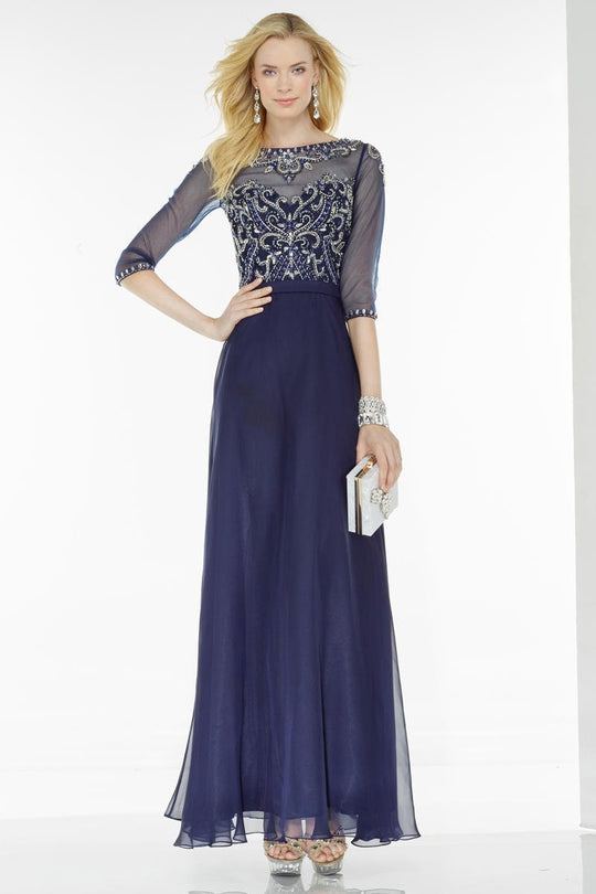 Alyce Paris - 5742 Embellished Illusion Bateau Chiffon Dress In Blue