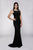 Cachet - 57481Z Beaded Bateau Neck Lace Sheath Long Dress in Black