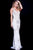 Jovani Beaded Plunging V-Neck Tulle Evening Gown 57533 in White