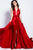 57537 Plunging Halter Satin Overlay Gown