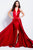 57537 Plunging Halter Satin Overlay Gown