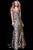 Jovani - Animal Print Plunging Shoulder Mermaid Prom Dress 57688  In Print (Black&Gold)