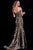 Jovani - Animal Print Plunging Shoulder Mermaid Prom Dress 57688  In Print (Black&Gold)