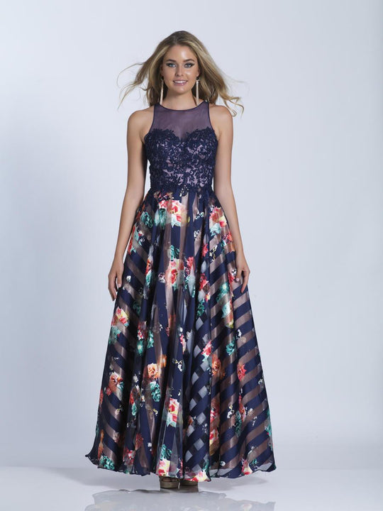 Dave & Johnny - A5776 Multicolor Print and Lace Evening Gown in Print