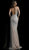 Jovani - 57787 Lattice Motif Beaded Long Sheath Gown In Silver and Neutral