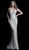 Jovani - 57787 Lattice Motif Beaded Long Sheath Gown In Silver and Neutral