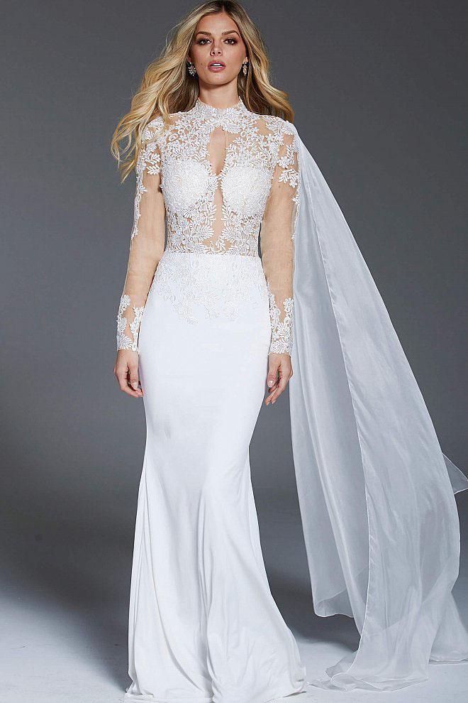 57796 High Neck Lace Long Sleeves Evening Dress