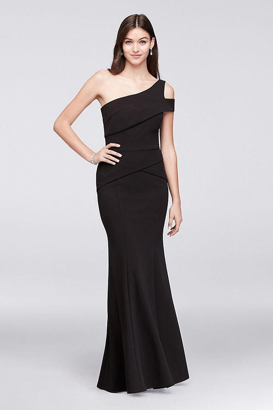 Cachet - 57854M Asymmetrical Pleated Flutter Sheath Gown In Black