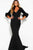 57918 Puffed Accented Quarter Sleeve Plunging V-Neck Gown