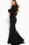 57918 Puffed Accented Quarter Sleeve Plunging V-Neck Gown