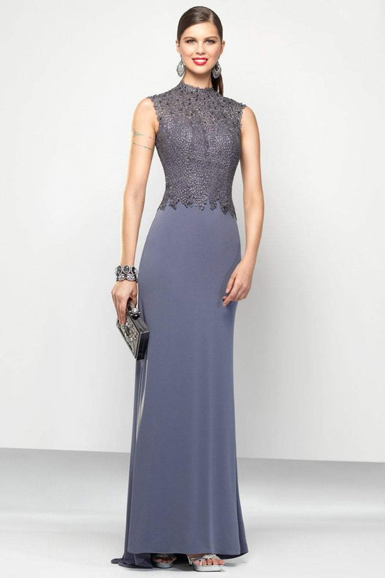 Alyce Paris Black Label - 5797 Laced High Neck Sheath Dress in Gray
