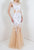 Jovani - 24551 Lace Embellished Illusion Jewel Neck Tulle Trumpet Dress in White/Nude
