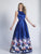 Dave & Johnny - A5804 Sleeveless Floral Print Satin A-line Gown in Blue