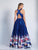 Dave & Johnny - A5804 Sleeveless Floral Print Satin A-line Gown in Blue