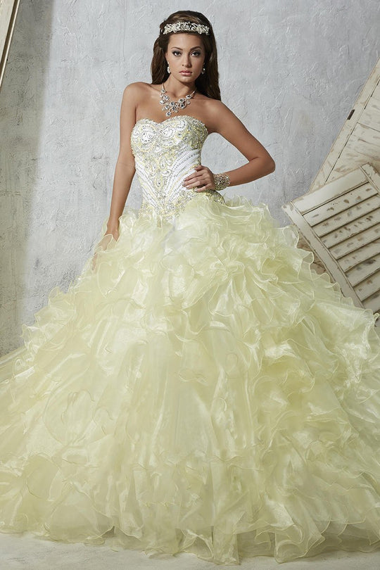 Tiffany Homecoming - 56267 Beaded Sweetheart Ruffled Ballgown In Yellow