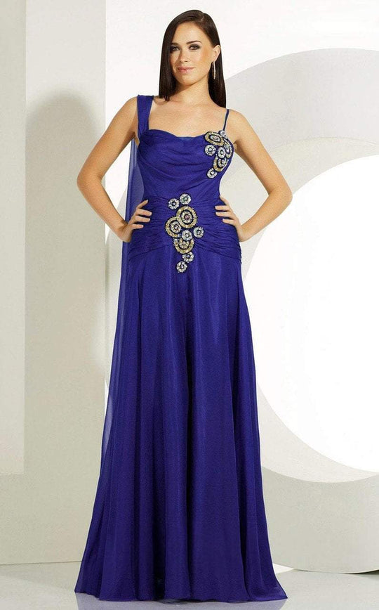MNM Couture - 5824 Jewel Appliqued Ruched Chiffon Gown In Blue