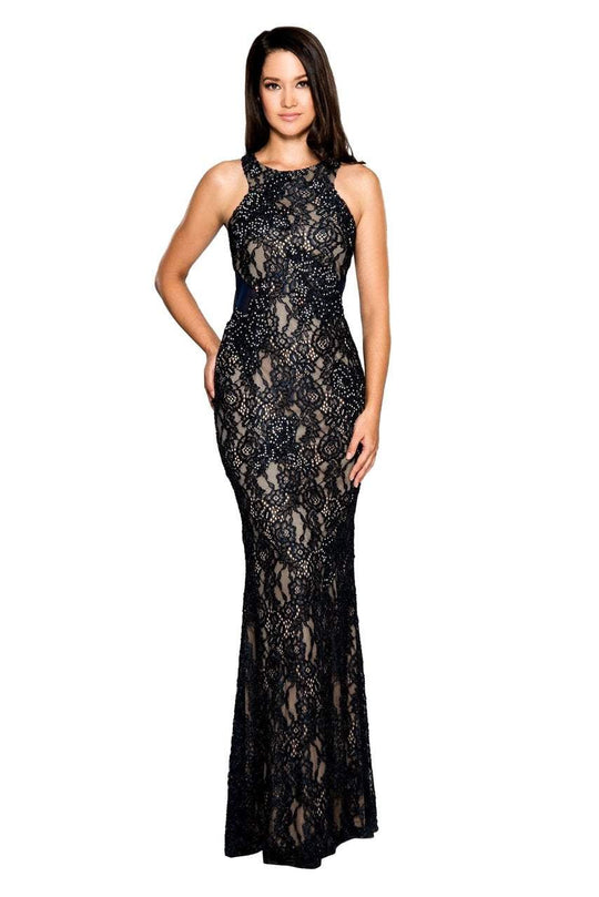 Cachet - Black, Embellished Lace Long Dress 58250Z in Black and Neutral
