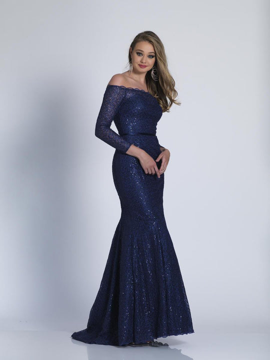 Dave & Johnny - A5840 Long Sleeve Scalloped Sequin Evening Gown