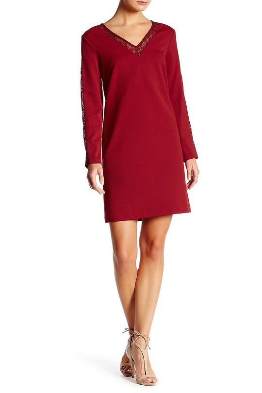 Donna Ricco - DR20534 Embroidered Long Sleeve Sheath Dress in Red