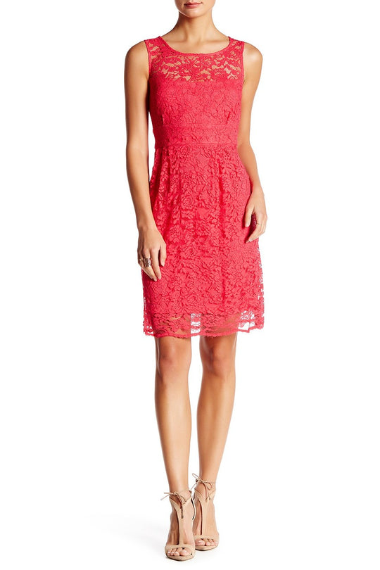 Donna Ricco - DR20117 Illusion Lace A-Line Dress in Pink