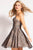 Jovani Glittered V-Neck A-Line Cocktail Dress - 1 pc Silver/Nude In Size 4 Available in Silver and Neutral