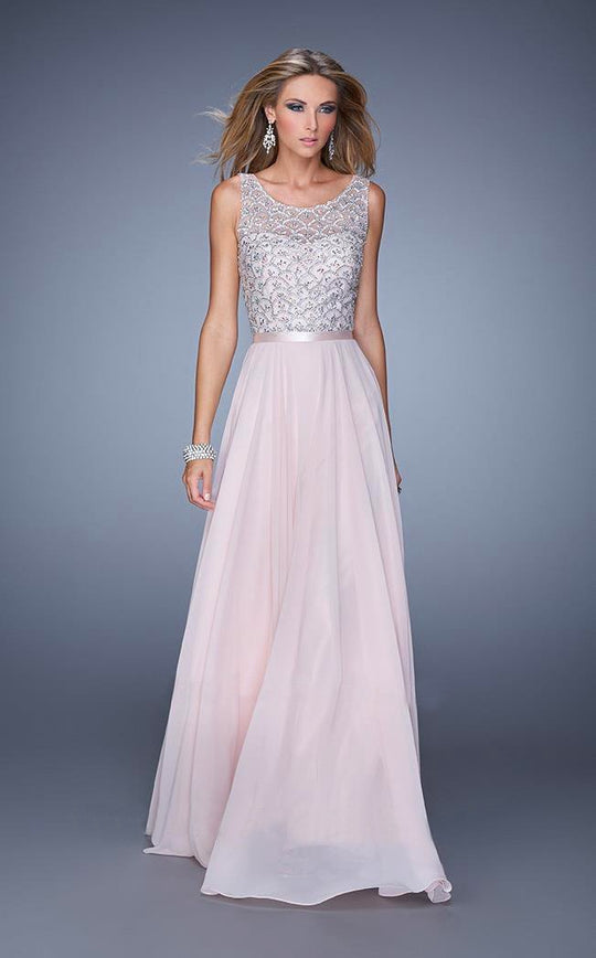 GiGi - 21322 Beaded Illusion Scoop Chiffon Dress In Pink
