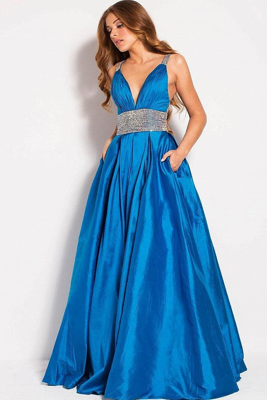 58600 Bedazzled Deep V-neck A-line Dress