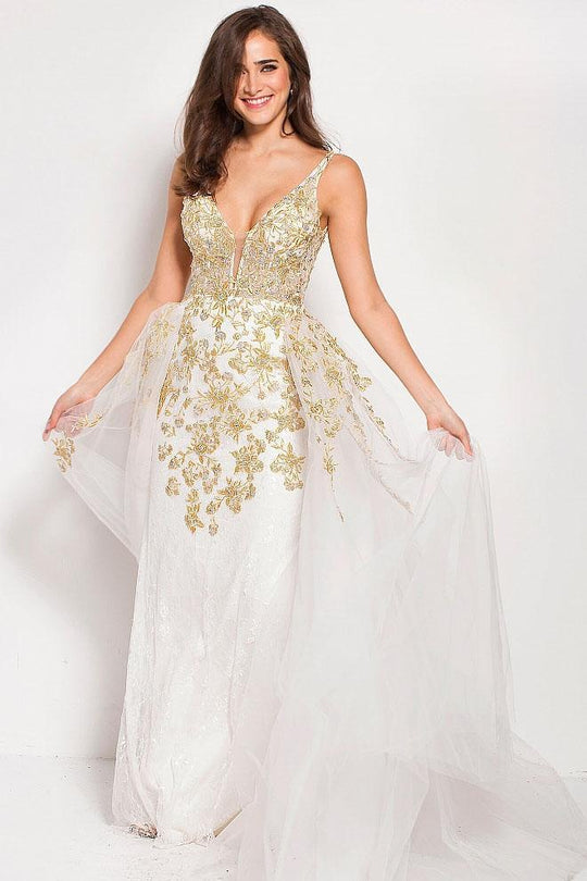 58631 Embroidered Deep V-neck A-line Dress