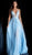 Jovani - 58632 Embroidered Deep V-neck A-line Dress in Blue