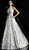 Jovani - 58681 Beaded High Halter A-Line Gown In White and Gold
