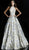 Jovani - 58681 Beaded High Halter A-Line Gown In White and Gold
