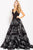 58912 V Neck Floral Print Beaded Satin Prom Gown