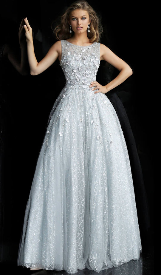 Jovani - 58934 Floral Appliques Jewel Ballgown