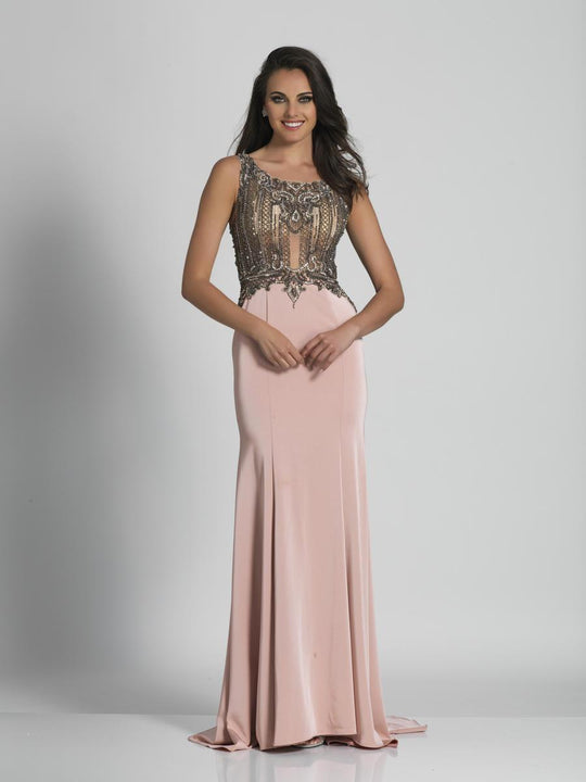 Dave & Johnny - A5893 Sleeveless Scoop Illusion Evening Gown in Pink