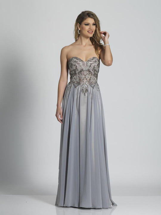 Dave & Johnny - A5894 Strapless Sequined Evening Gown in Silver