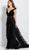 Jovani - 58964 Off Shoulder Velvet Jumpsuit Overskirt Gown in Black