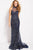 59025 High Neck Sheer Embellished Fitted Dress