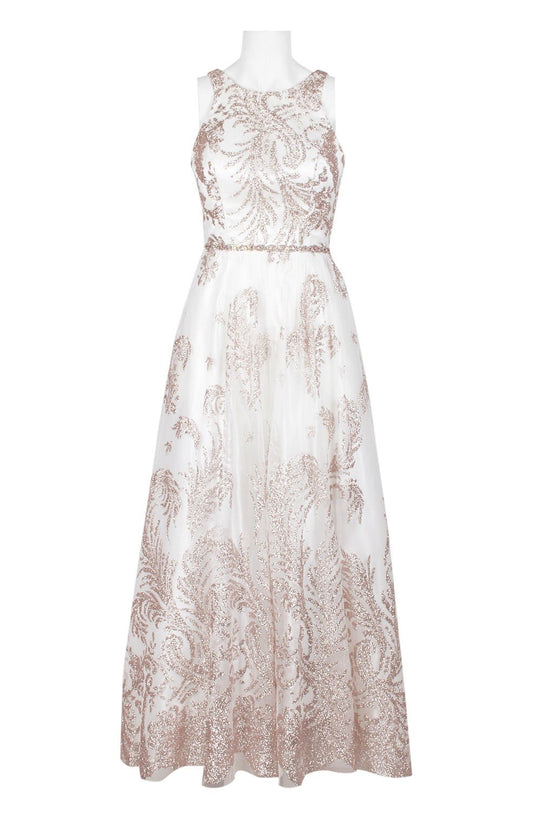 Cachet - 59042Z Jewel Neck String Corset Glitter Mesh Dress In Pink and White