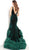 Jovani - 59069 Velvet Deep V-neck Ruffled Mermaid Dress in Green