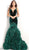 Jovani - 59069 Velvet Deep V-neck Ruffled Mermaid Dress in Green