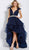 Jovani - 59071 Crystal Embellished Deep V-neck Ruffled High Low Dress in Blue